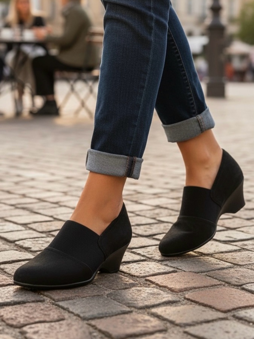Coach and Four Slip On Heeled Loafers Black Fabric Women’s Size 6.5